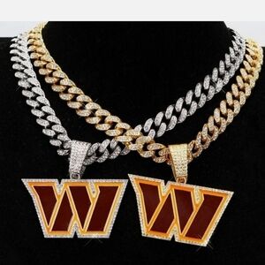 Washington commanders Football Iced Chain Necklace 20" Or 24" Gold Or Silver